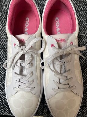 Coach White Low-Top Sneakers with Pink Interior